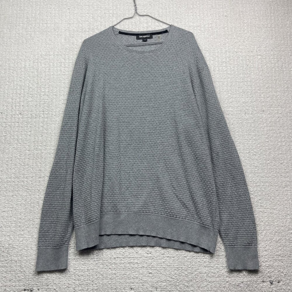 Karl Lagerfeld Thermal Tech Waffle Knit Sweater Jumper Long sleeve Grey Men Sz L